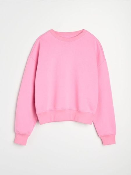 Dresowa bluza crewneck basic - różowy. Czerwone bluzy Sinsay, l, bez wzorów, z dresówki, bez kaptura. Za 35.99 zł.