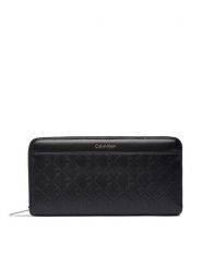 Calvin Klein Duży Portfel Damski Emblem Aop Embossed Long Wallet LV04F1097G Czarny. Czarne portfele Calvin Klein, bez wzorów, ze skóry. Za 349.99 zł.