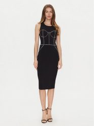 Elisabetta Franchi Sukienka koktajlowa AB-724-51E2-V440 Czarny Slim Fit. Czarne sukienki Elisabetta Franchi, bez wzorów, z syntetyku, wizytowe, bez kołnierzyka, bez ramiączek. Za 1,229.00 zł.