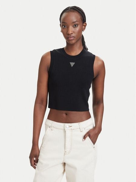 Guess Top W4GZ34 Z3F40 Czarny Slim Fit. Czarne topy Guess, xs, z aplikacjami, z syntetyku, bez kołnierzyka, bez ramiączek. Za 156.99 zł.
