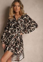 Czarna Koszulowa Sukienka z Wiskozy z Lnem i Liściastym Wzorem Kariona. Czarne sukienki Renee, na co dzień, na lato, bez wzorów, z wiskozy, eleganckie, bez kołnierzyka, bez ramiączek, mini, koszulowe. Za 59.99 zł.