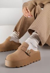 Beżowe Niskie Śniegowce na Grubej Podeszwie Zdobione Sprzączką Vetiare. Brązowe trapery i śniegowce Born2be, z dzianiny. Za 119.99 zł.