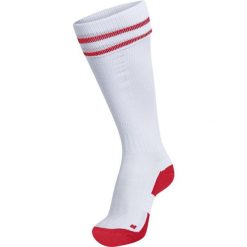 Getry piłkarskie dla dorosłych Hummel Element Football Sock. Białe legginsy sportowe Hummel, bez wzorów, do piłki nożnej. Za 38.00 zł.