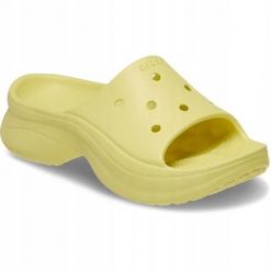 Klapki Dla Dorosłych Crocs Bae Slide. Żółte klapki Crocs, bez wzorów, z materiału, bez obcasa. Za 191.99 zł.