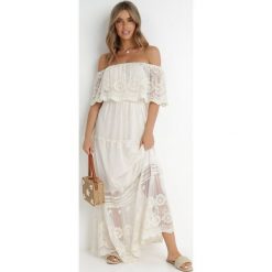 Beżowa Sukienka Masika. Brązowe sukienki Born2be, na co dzień, z aplikacjami, boho, bez kołnierzyka, bez ramiączek, maxi, proste. Za 209.99 zł.