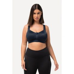 Damski Biustonosz sportowy bez fiszbin zamek błyskawiczny skrzyżowane ramiączka. Niebieskie bielizna sportowa Ulla Popken, plus size, bez wzorów, z elastanu. Za 294.99 zł.