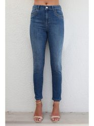 Bleu d'Azur Dżinsy "Oman" - Skinny fit - w kolorze niebieskim rozmiar: 46. Niebieskie jeansy Bleu d'Azur, z aplikacjami, z podwyższonym stanem. Za 171.28 zł.