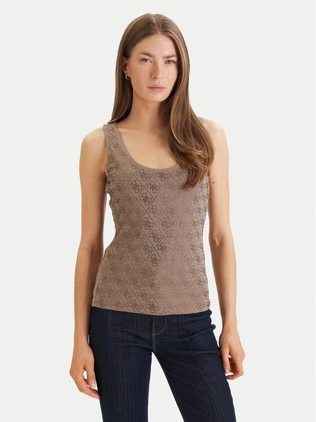 Guess Top W6GP10 K2932 Brązowy Regular Fit. Brązowe topy Guess, m, z aplikacjami, z bawełny, bez kołnierzyka, bez ramiączek. Za 144.99 zł.