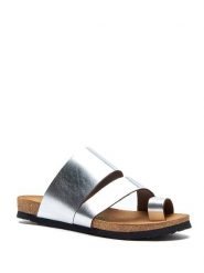 Comfortfusse Skórzane japonki w kolorze srebrnym rozmiar: 37. Szare klapki Comfortfüße, bez wzorów, ze skóry, z otwartym noskiem, bez obcasa. Za 239.99 zł.