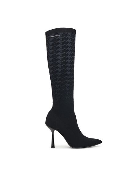 KARL LAGERFELD Kozaki Pandara KL31390 Czarny. Czarne kozaki KARL LAGERFELD, ze skóry, bez obcasa, na szpilce, bez zapięcia. Za 879.99 zł.
