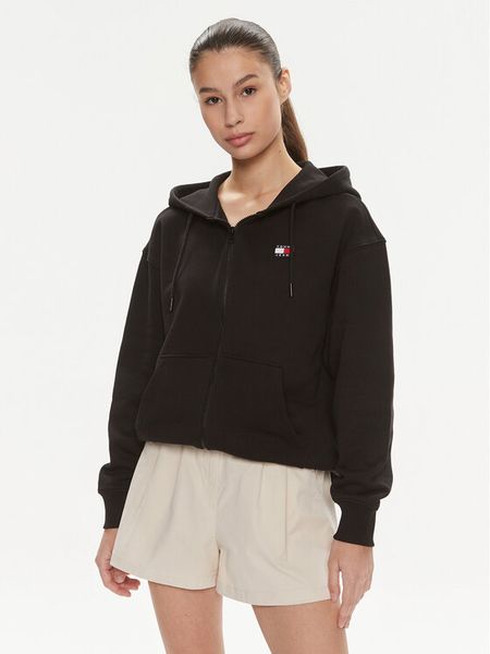 Tommy Jeans Bluza Badge DW0DW17955 Czarny Relaxed Fit. Czarne bluzy Tommy Jeans, s, bez wzorów, z bawełny, bez kaptura. Za 289.99 zł.