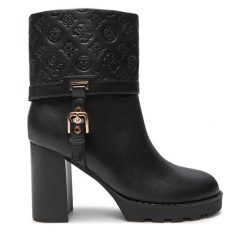 Botki Guess. Czarne botki Guess, z aplikacjami, bez obcasa, na słupku, bez zapięcia. Za 879.99 zł.