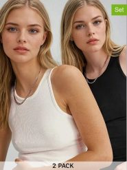 Weekday Topy (2 szt.) w kolorze kremowym i czarnym rozmiar: S. Brązowe topy Weekday, s, bez wzorów, bez kołnierzyka, bez ramiączek. Za 32.75 zł.