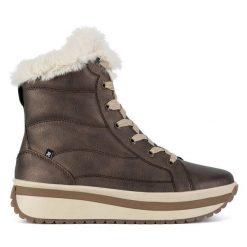 Botki Rieker Revolution Lifestyle. Brązowe botki Rieker Revolution Lifestyle, bez wzorów, bez obcasa, na płaskiej podeszwie, bez zapięcia. Za 423.00 zł.