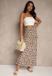 Szaro-Beżowa Rozkloszowana Spódnica z Wiskozy High Waist Fevanice. Szare spódnice Renee, na co dzień, m, bez wzorów, z jeansu, eleganckie, maxi, rozkloszowane. Za 39.99 zł.