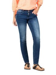 Timezone Dżinsy "Enya" - Slim fit - w kolorze niebieskim rozmiar: W32/L34. Niebieskie jeansy Timezone, l, z aplikacjami. Za 127.65 zł.