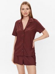 Calvin Klein Underwear Piżama 000QS6967E Brązowy Regular Fit. Brązowe piżamy Calvin Klein Underwear, bez wzorów, z wiskozy, bez ramiączek. Za 249.99 zł.