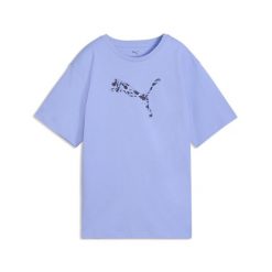 Damska luźna koszulka Essentials ze zwierzęcym nadrukiem PUMA. Fioletowe bluzki Puma, bez wzorów, casualowe, bez kołnierzyka, bez ramiączek. Za 109.00 zł.