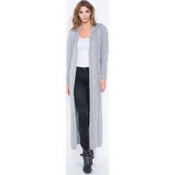 Szary Kardigan Maxi w Warkocze z Kapturem. Szare kardigany Molly.pl, uniwersalny, bez wzorów. Za 179.90 zł.