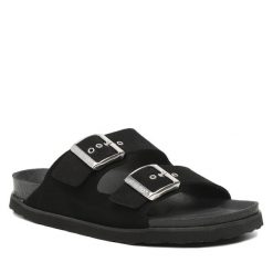 Klapki Genuins. Czarne klapki Genuins, bez wzorów, bez obcasa. Za 189.99 zł.