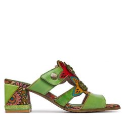 Klapki Laura Vita. Zielone klapki Laura Vita, bez wzorów, bez obcasa. Za 389.99 zł.