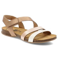 Złote Sandały Hee Modne Obuwie Damskie. Brązowe sandały Hee, z aplikacjami, eleganckie, bez obcasa, bez zapięcia. Za 259.00 zł.