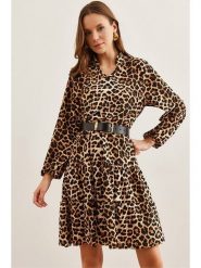 Olalook Sukienka w kolorze jasnobrązowo-czarnym rozmiar: L. Brązowe sukienki Olalook, l, bez wzorów, bez kołnierzyka, bez ramiączek, midi. Za 61.17 zł.