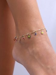 Luja Bijoux Pozłacana bransoletka z elementami ozdobnymi na kostkę rozmiar: onesize. Żółte bransoletki Luja Bijoux, z kryształem, pozłacane. Za 67.95 zł.