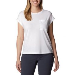 Koszulka trekkingowa damska Columbia Boundless Trek. Białe bluzki Columbia, l, bez wzorów, z elastanu, sportowe, bez kołnierzyka, bez ramiączek. Za 67.99 zł.