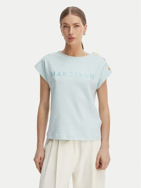 Marciano Guess T-Shirt G6GI04 K3505 Niebieski Regular Fit. Niebieskie t-shirty Marciano Guess, s, z aplikacjami, z bawełny, bez kołnierzyka, bez ramiączek. Za 160.99 zł.
