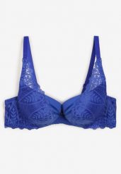 Granatowy Biustonosz z Efektem Push Up Ozdobiony Koronką Ivmeria. Niebieskie biustonosze Renee, bez wzorów, z koronki. Za 34.99 zł.