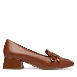 Półbuty Tamaris. Brązowe czółenka Tamaris, bez wzorów, bez obcasa, na obcasie, bez zapięcia. Za 409.99 zł.