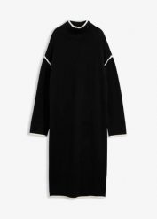 Sukienka dzianinowa z mieszanki bawełny. Czarne sukienki bonprix, bez wzorów, z bawełny, bez kołnierzyka, bez ramiączek. Za 149.99 zł.