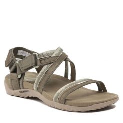Sandały Merrell. Zielone sandały Merrell, bez wzorów, sportowe, bez obcasa, bez zapięcia. Za 269.99 zł.