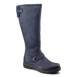 Granatowe Kozaki Simen Damskie Wygodne Obuwie. Niebieskie kozaki Simen, na zimę, z nubiku, przed kolano, bez obcasa, bez zapięcia. Za 399.00 zł.