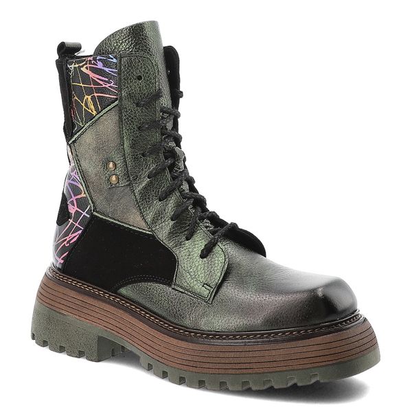 Botki damskie Maciejka, trzewiki na masywnej podeszwie skórzane we wzory z okrągłym noskiem za kostkę, zielone, 07104-09-00-8. Zielone botki Maciejka, bez wzorów, z jeansu, z okrągłym noskiem, za kostkę, bez obcasa, bez zapięcia. Za 529.00 zł.