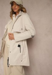Jasnobeżowa Kurtka Typu Parka z Kapturem o Klasycznym Kroju Tulania. Brązowe kurtki Renee, l, bez wzorów, z jeansu, z kapturem. Za 219.99 zł.