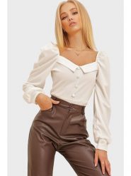 Trend Alaçatı Stili Bluzka w kolorze kremowym rozmiar: XL. Brązowe bluzki Trend Alaçatı Stili, xl, bez wzorów, bez kołnierzyka, bez ramiączek. Za 74.28 zł.