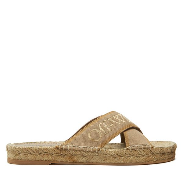 Klapki Off-White. Brązowe klapki OFF-WHITE, bez wzorów, bez obcasa. Za 619.99 zł.