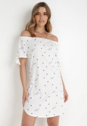 Biała Sukienka Hermusa. Białe sukienki Born2be, na lato, m, z aplikacjami, z bawełny, bez kołnierzyka, bez ramiączek, mini. Za 29.99 zł.