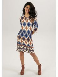 Aniston Sukienka w kolorze beżowo-jasnobrązowo-niebieskim rozmiar: 46. Brązowe sukienki Aniston, na co dzień, bez wzorów, z wiskozy, bez kołnierzyka, bez ramiączek, midi, proste. Za 95.99 zł.