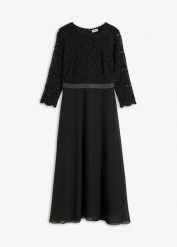 Sukienka midi z lekkiego szyfonu z koronkową górą. Czarne sukienki bonprix, bez wzorów, z koronki, bez kołnierzyka, bez ramiączek, midi. Za 229.99 zł.