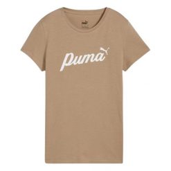 T-shirt Damski Skrypt Essentials. Brązowe t-shirty Puma, bez wzorów, bez kołnierzyka, bez ramiączek. Za 130.99 zł.