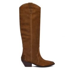 Kowbojki Badura. Brązowe kozaki Badura, bez obcasa, na słupku, bez zapięcia. Za 399.99 zł.
