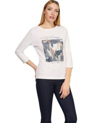 Heine Koszulka w kolorze kremowym rozmiar: 42. Brązowe bluzki Heine, bez wzorów, z bawełny, bez kołnierzyka, bez ramiączek. Za 92.21 zł.