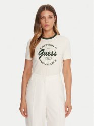 Guess T-Shirt V5BI03 J1314 Beżowy Slim Fit. Brązowe t-shirty Guess, s, z aplikacjami, z bawełny, bez kołnierzyka, bez ramiączek. Za 169.99 zł.