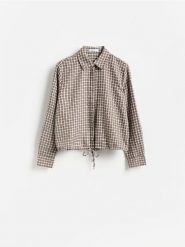 Koszula w kratę - beżowy. Brązowe koszule Reserved, l, bez wzorów, z bawełny, bez kołnierzyka, bez ramiączek. Za 129.99 zł.
