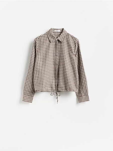 Koszula w kratę - beżowy. Brązowe koszule Reserved, l, bez wzorów, z bawełny, bez kołnierzyka, bez ramiączek. Za 129.99 zł.