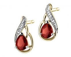 Kolczyki z żółtego złota z diamentami i granatami - próba 585. Żółte kolczyki Apart, z diamentem, złote. Za 1,329.00 zł.