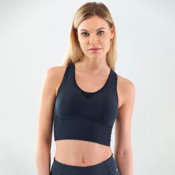 Stanik sportowy damski FLEX Seamless. Czarne koszulki sportowe Head, bez wzorów, z dzianiny, bez ramiączek. W wyprzedaży za 182.00 zł.